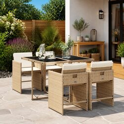 5 Piece Garden Dining Set Outdoor Furniture with Cushions Beige Poly Rattan