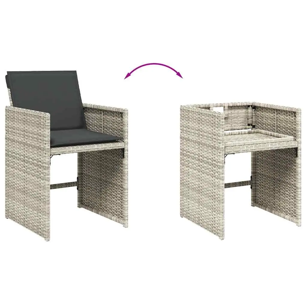 5-Piece Outdoor Garden Dining Set with Cushions Grey Poly Rattan Patio Furniture