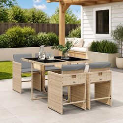 5 Piece Durable Beige Outdoor Dining Set with Cushions