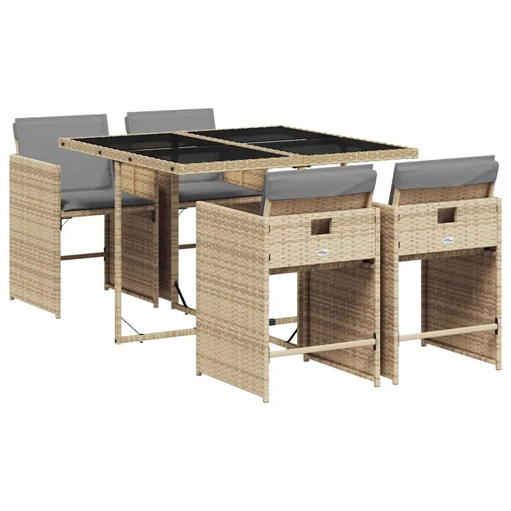 5 Piece Durable Beige Outdoor Dining Set with Cushions