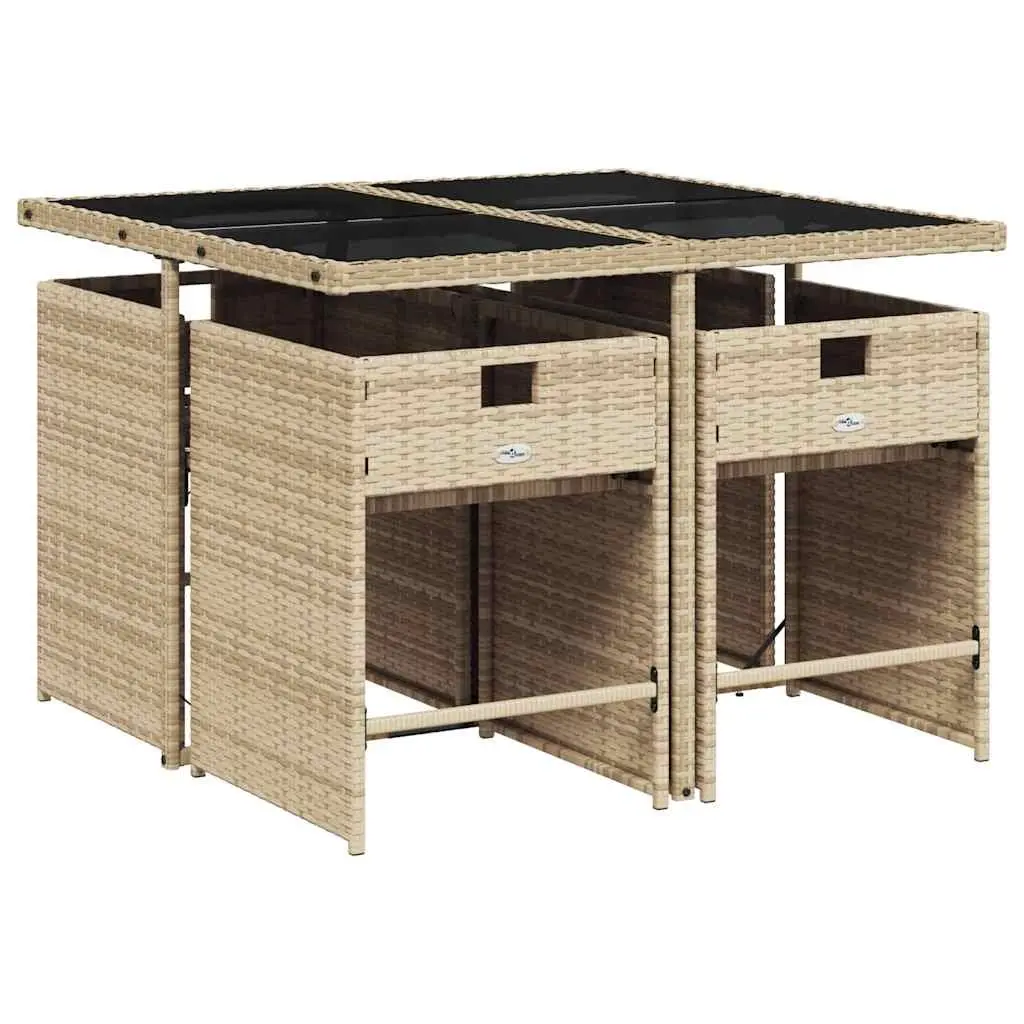 5 Piece Durable Beige Outdoor Dining Set with Cushions