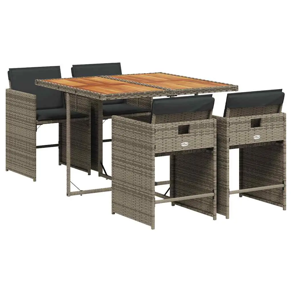 Grey Poly Rattan 5 Piece Outdoor Garden Dining Set with Padded Cushions