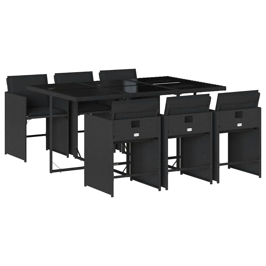 Outdoor Dining Set Black 7 Piece Garden Furniture PE Poly Rattan Chairs Table
