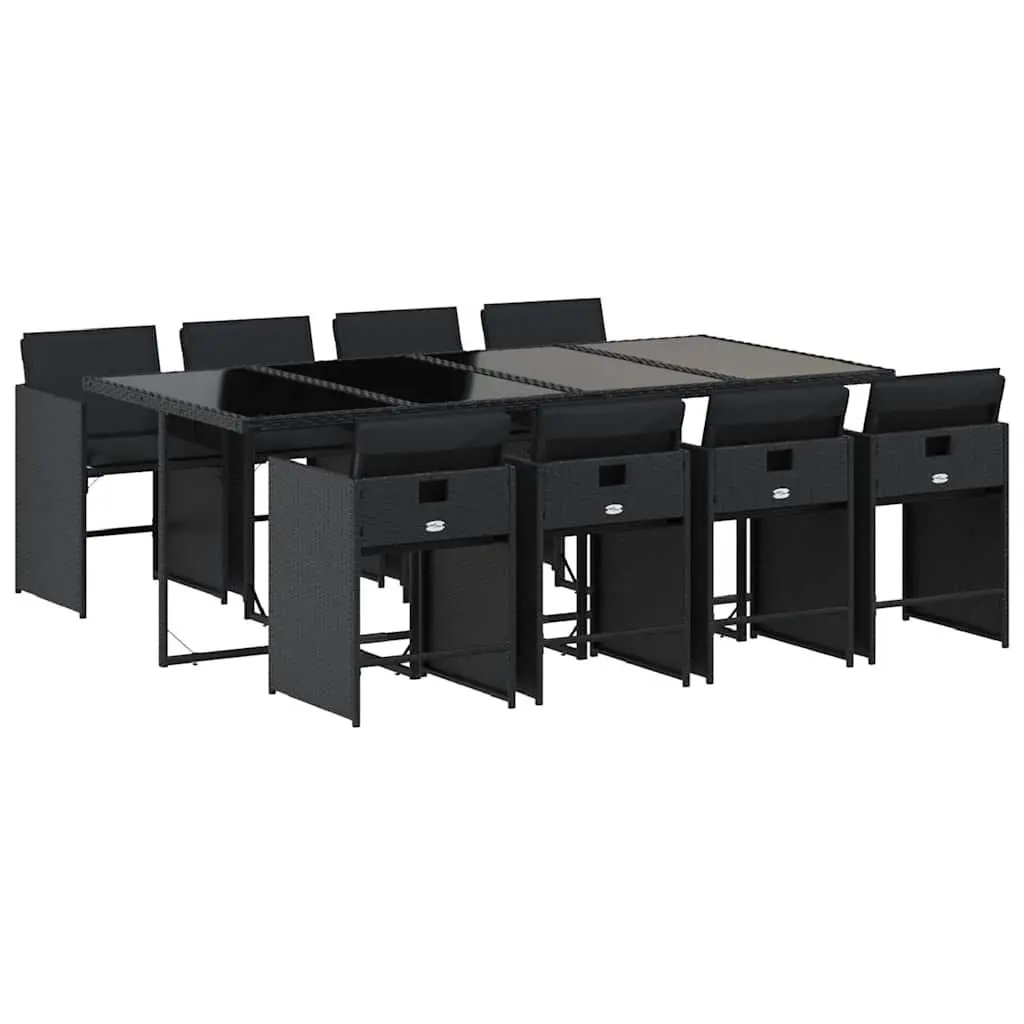 Garden Dining Set 9 Piece Outdoor Furniture Table Chairs with Cushions Black