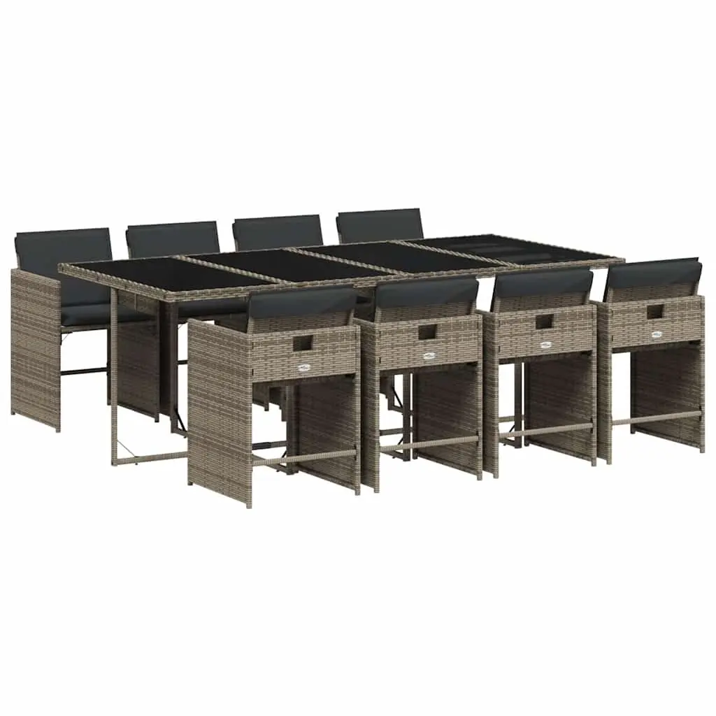Outdoor Dining Set 9 Piece Garden Furniture Grey Poly Rattan Chairs Table
