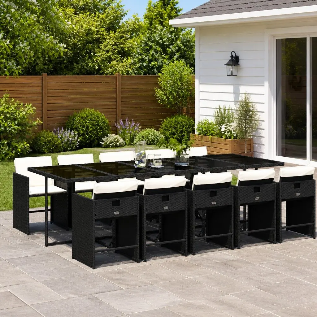 Garden Dining Set Black 11 Piece Outdoor Furniture Poly Rattan with Cushions