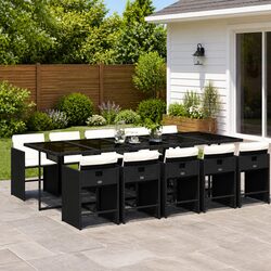 Garden Dining Set 11 Piece Outdoor Furniture Black Poly Rattan with Cushions