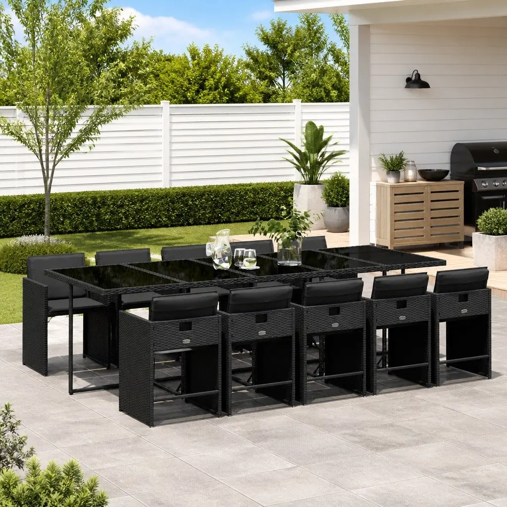 Garden Dining Set Black 11 Piece Outdoor Furniture Poly Rattan Chairs Table