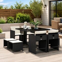 Concise 9 Piece Black Outdoor Dining Set Description