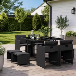 Compact and Sturdy 9 Piece Outdoor Dining Set