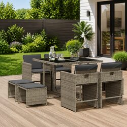 Concise 9 Piece Outdoor Dining Set with Cushions