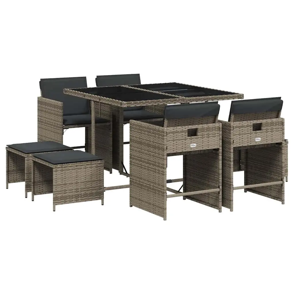 Garden Dining Set Grey 9 Piece Outdoor Table Chairs with Cushions