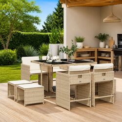 Outdoor Dining Set 9 Piece Patio Furniture Garden Table Chairs Cushions Beige