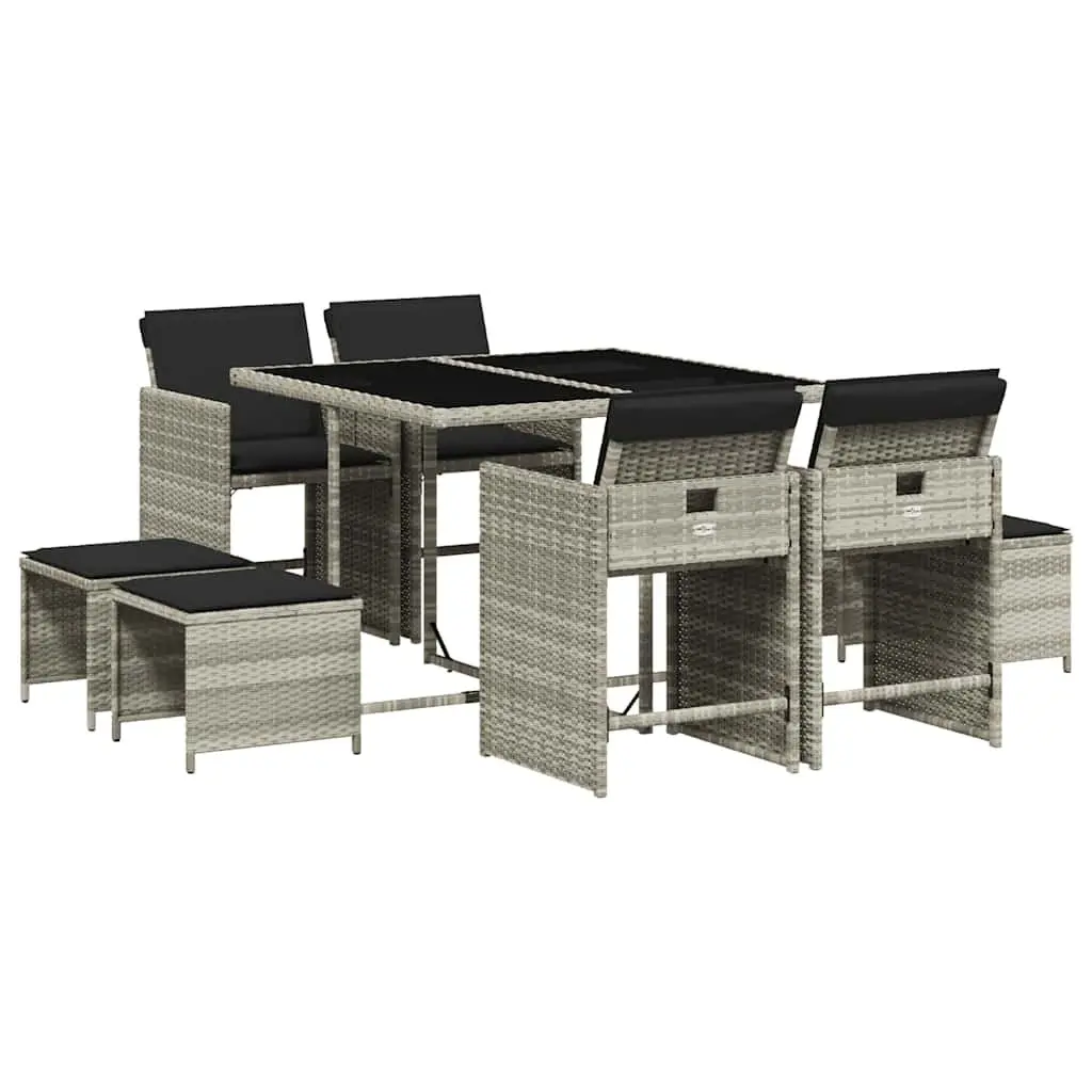 Garden Dining Set Grey 9 Piece Outdoor Furniture Poly Rattan Chairs Table
