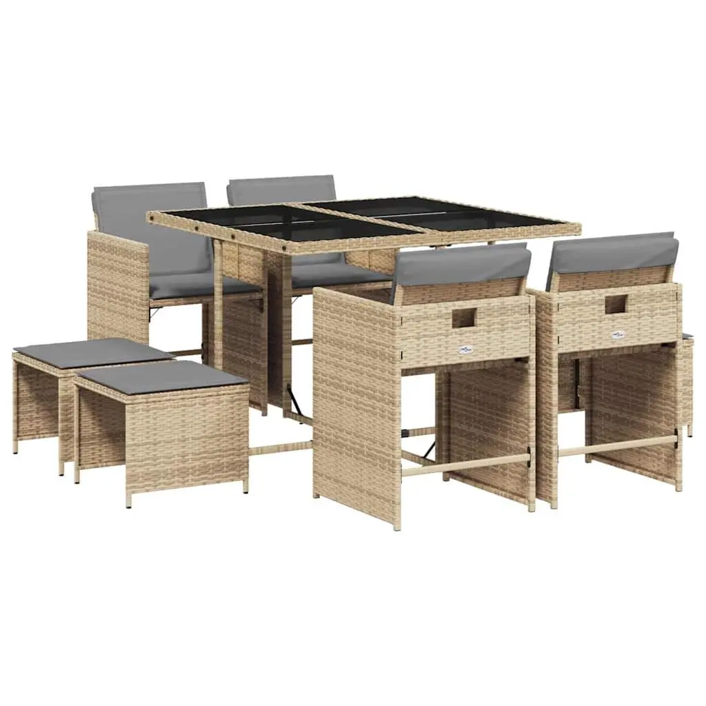 Garden Dining Set Beige 9 Piece Outdoor Furniture Patio Table Chairs Cushions