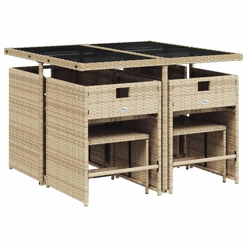 Garden Dining Set Beige 9 Piece Outdoor Furniture Patio Table Chairs Cushions