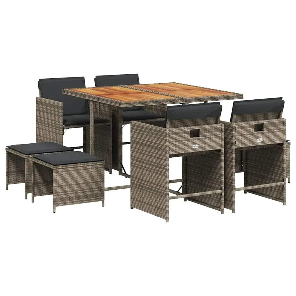 Garden Dining Set 9 Piece Grey Poly Rattan Outdoor Furniture with Cushions