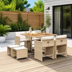 Garden Dining Set 9 Piece Outdoor Furniture Poly Rattan Chairs Table Cushions
