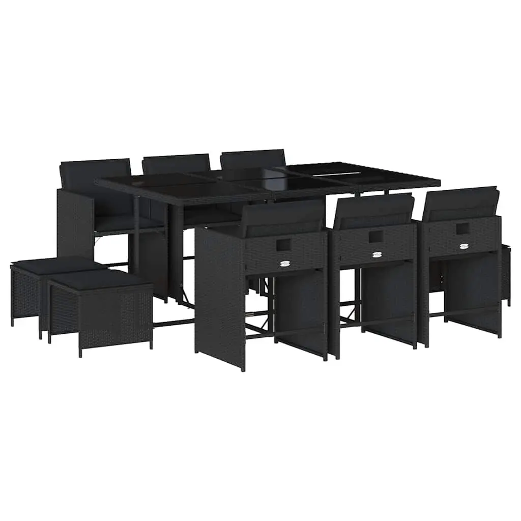Garden Dining Set Black 11 Piece Outdoor Furniture Table Chairs Cushions