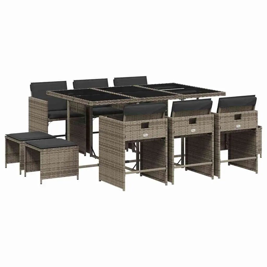 Garden Dining Set 11 Piece Grey Poly Rattan Outdoor Furniture Chairs Table