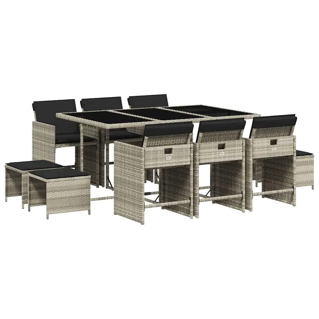 Garden Dining Set 11 Piece PE Rattan Chairs Table Grey Outdoor Patio Furniture