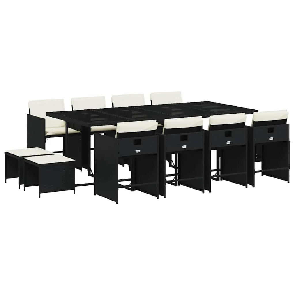 Garden Dining Set Black 13 Pieces Outdoor Furniture PE Rattan Cushioned Seating