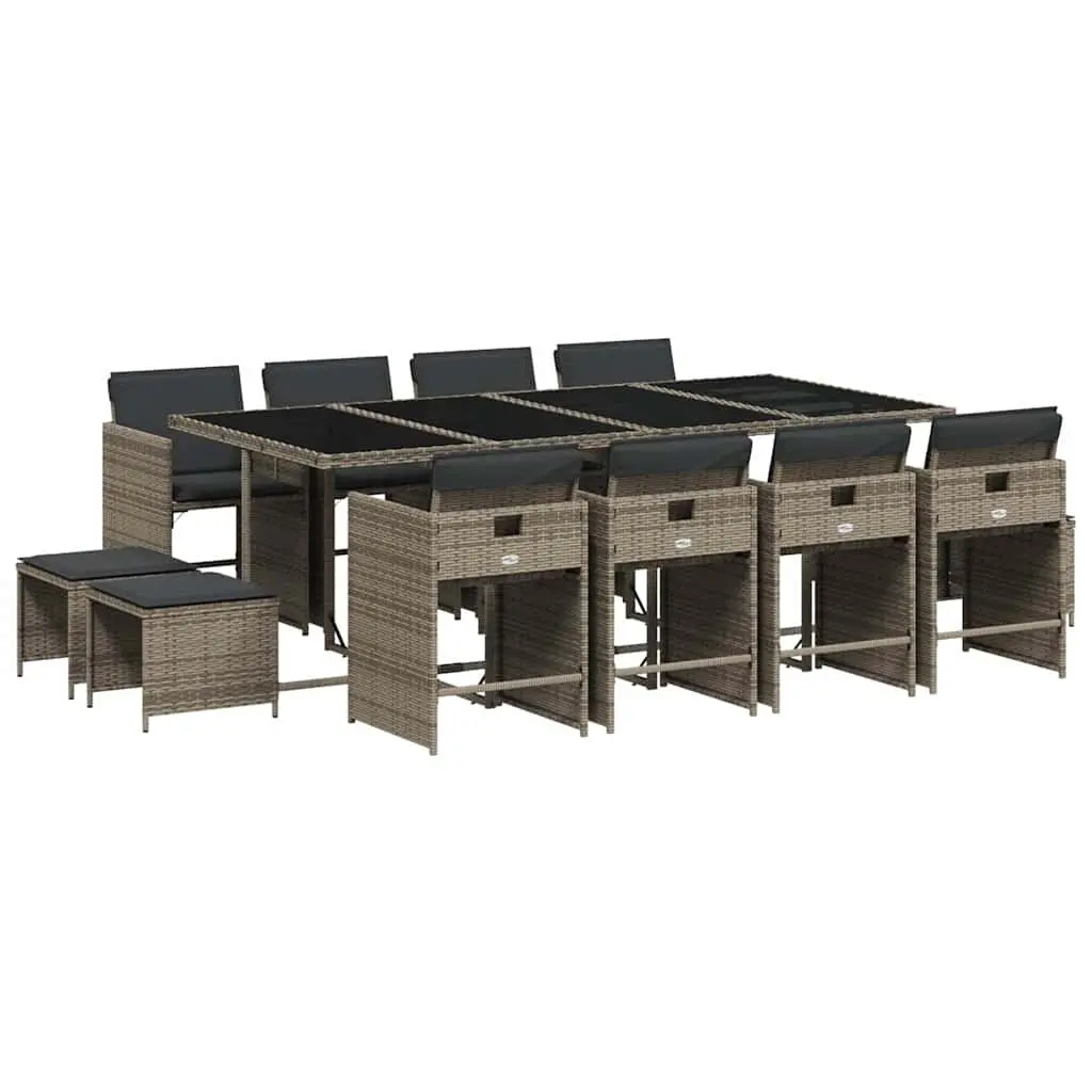 Garden Dining Set Grey 13 Piece Outdoor Furniture Poly Rattan Chairs Table