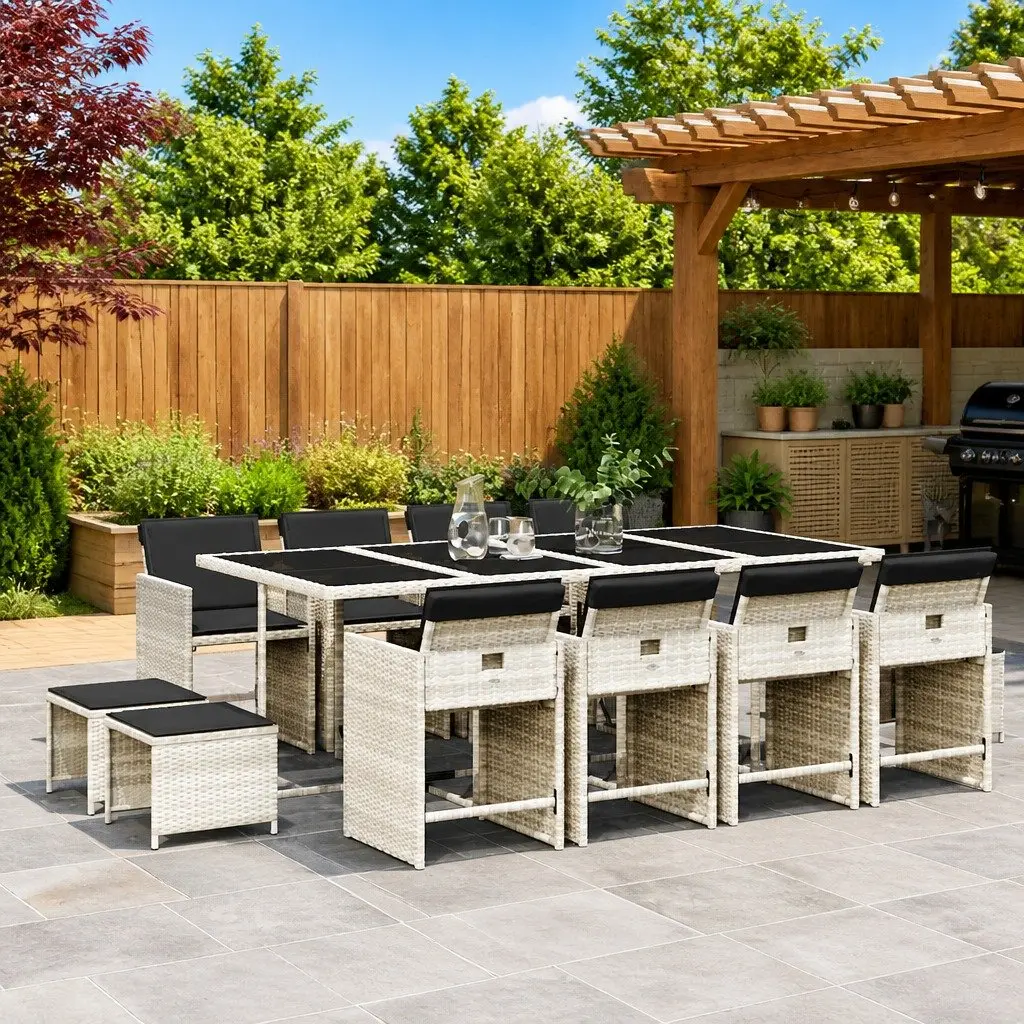 Garden Dining Set 13 Piece Outdoor Furniture Grey Poly Rattan Chairs Table