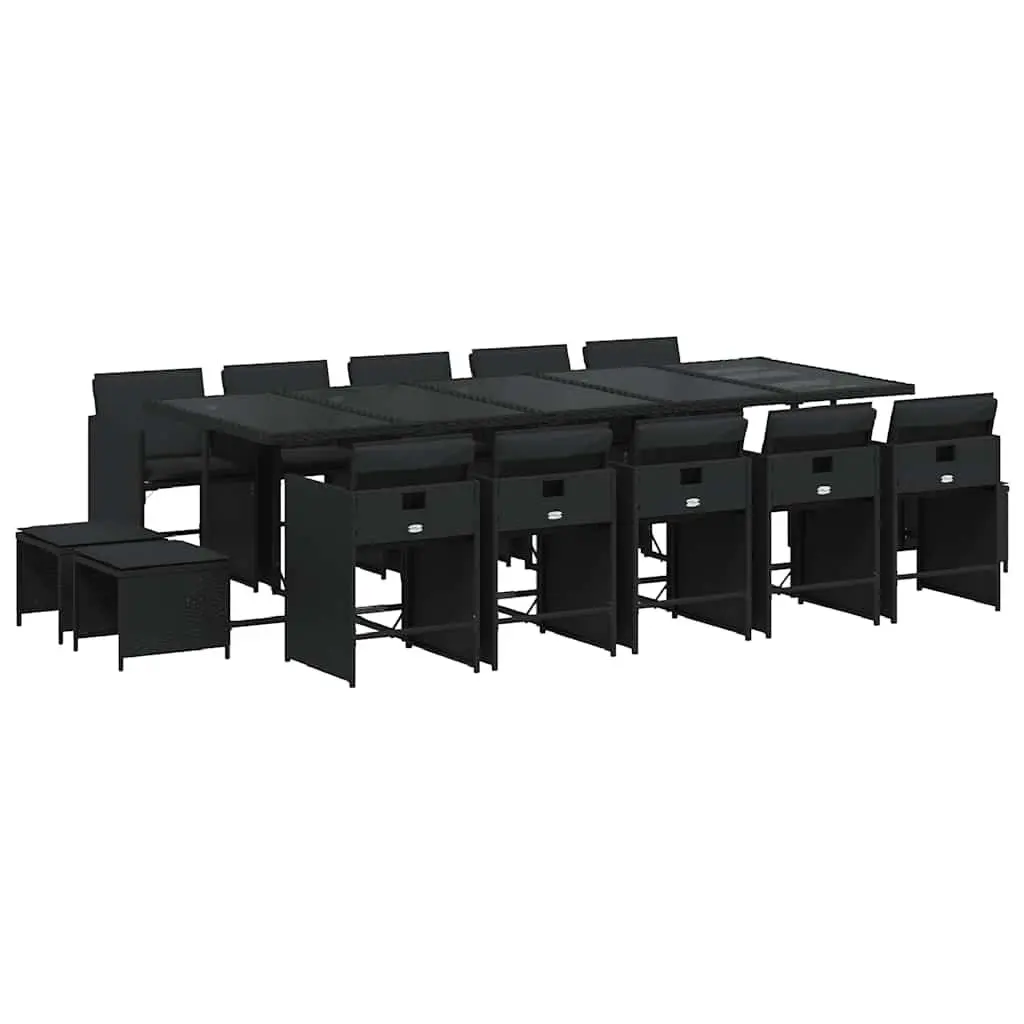 15 Piece Outdoor Dining Set Black PE Rattan Garden Furniture with Cushions