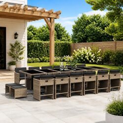 17 Piece Garden Dining Set Outdoor Patio Furniture with Cushions Grey Poly
