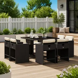 Garden Dining Set 9 Piece Outdoor Furniture Table Chairs with Cushions Black