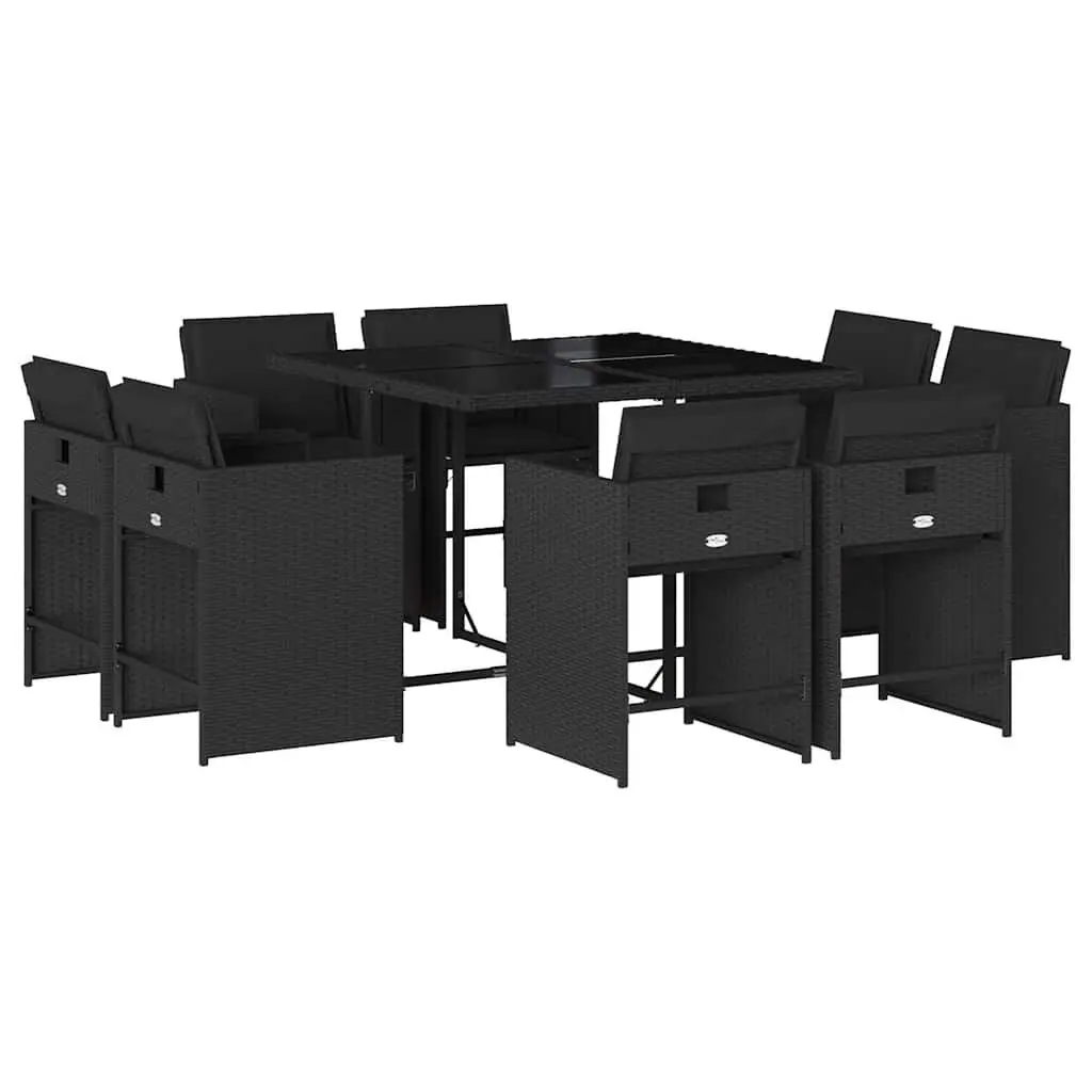 Garden Dining Set 9 Piece Outdoor Furniture with Cushions Black Poly Rattan