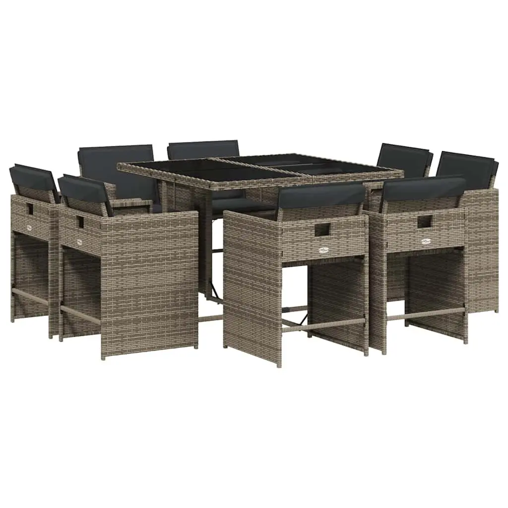 Garden Dining Set 9 Piece Outdoor Furniture Grey Poly Rattan Chairs Table Patio