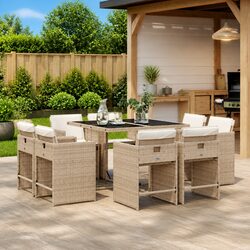 Compact 9 Piece Garden Dining Set with Cushions