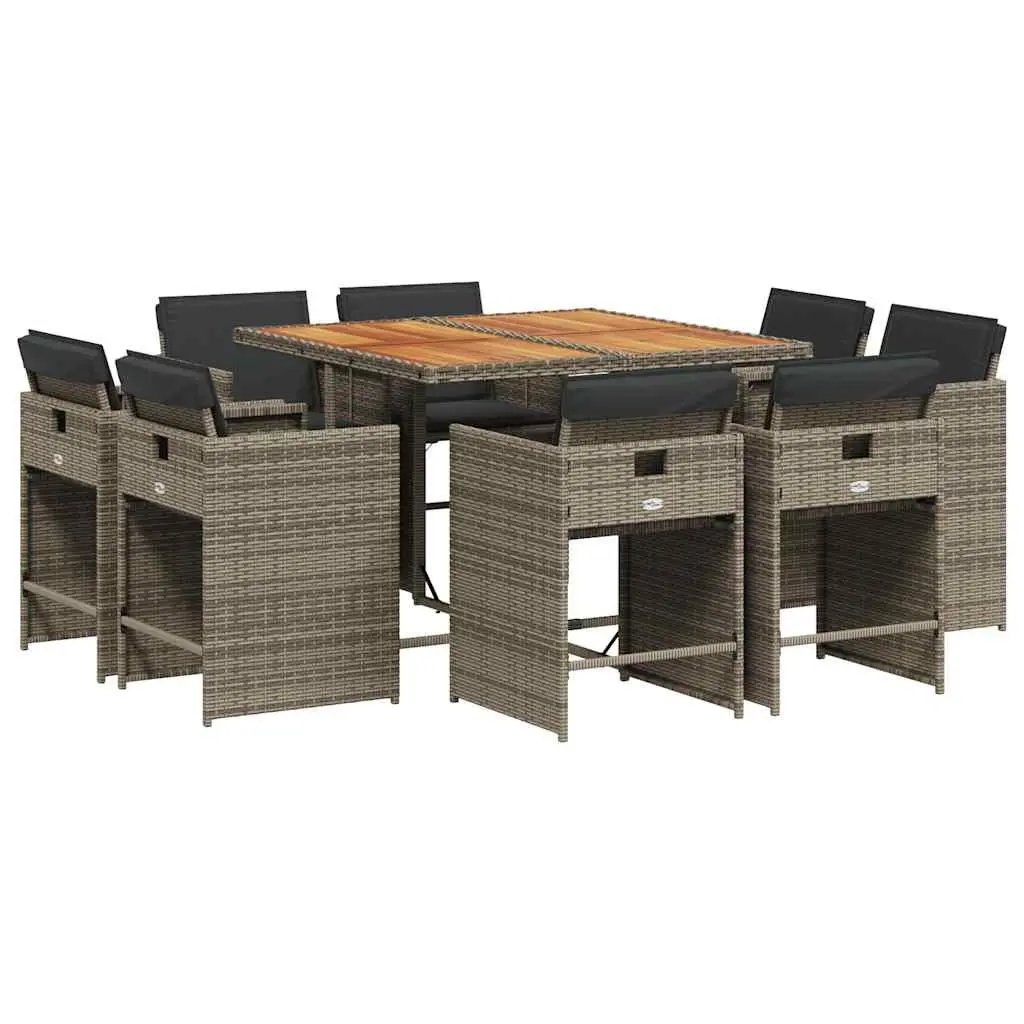 Garden Dining Set 9 Piece Outdoor Patio Furniture with Cushions Grey Rattan