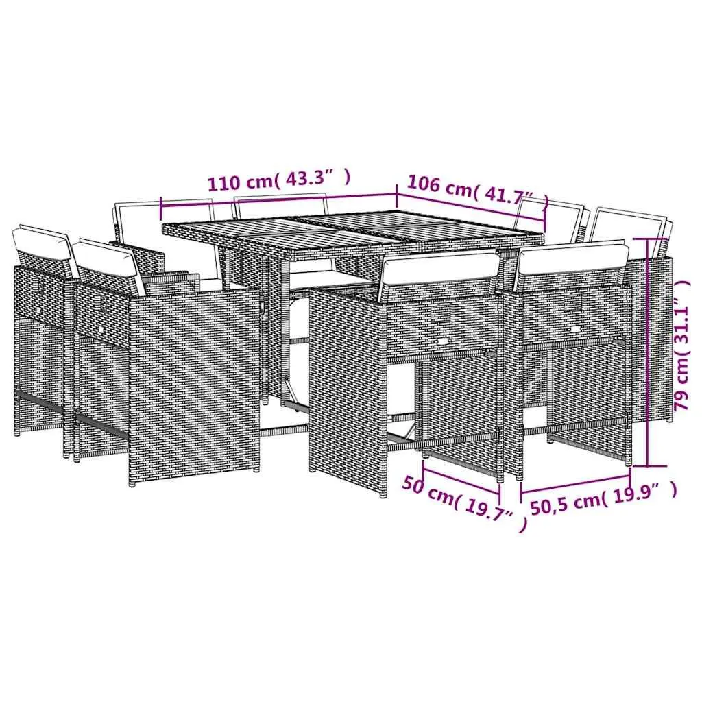 Garden Dining Set 9 Piece Outdoor Patio Furniture with Cushions Grey Rattan