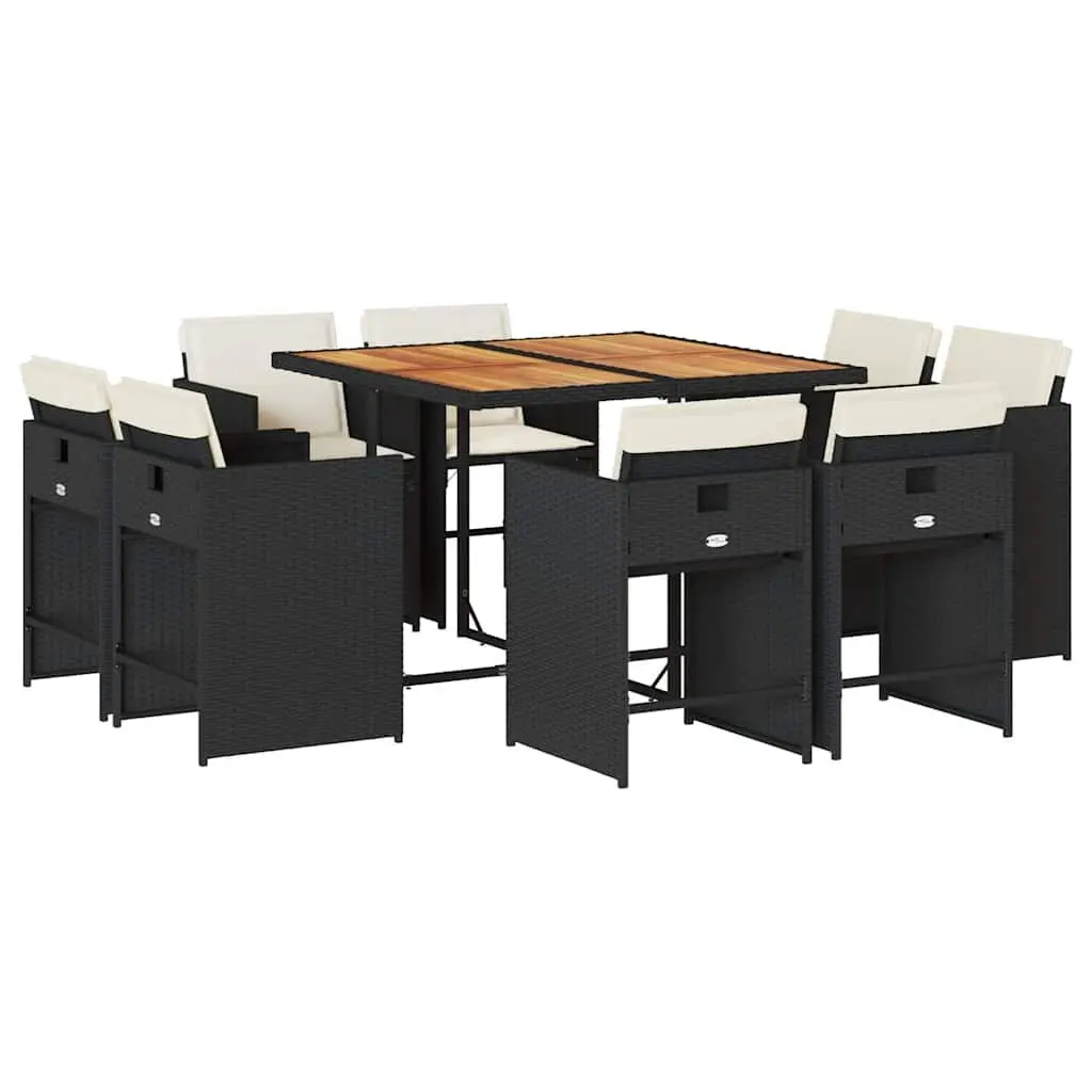 Garden Dining Set Black 9 Piece Outdoor Furniture Poly Rattan Chairs Table Cushions