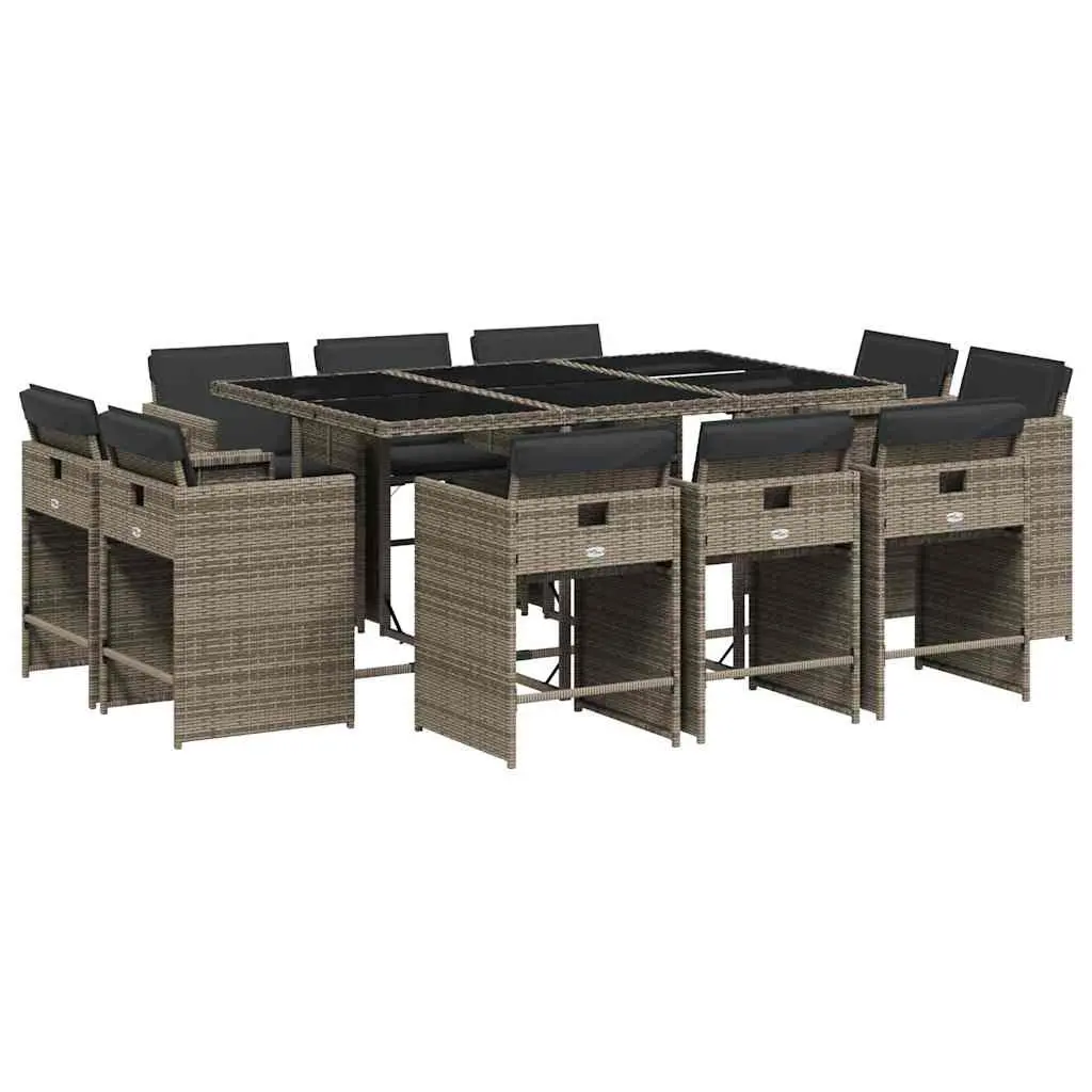 Garden Dining Set 11 Piece Outdoor Furniture Grey Poly Rattan with Cushions