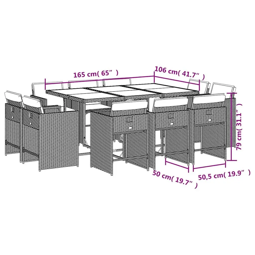 Garden Dining Set 11 Piece Outdoor Furniture Grey Poly Rattan with Cushions