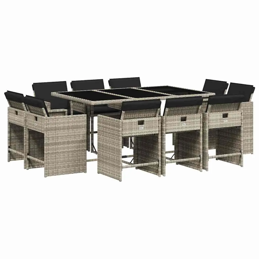 Garden Dining Set 11 Piece Outdoor Patio Furniture Grey Poly Rattan with