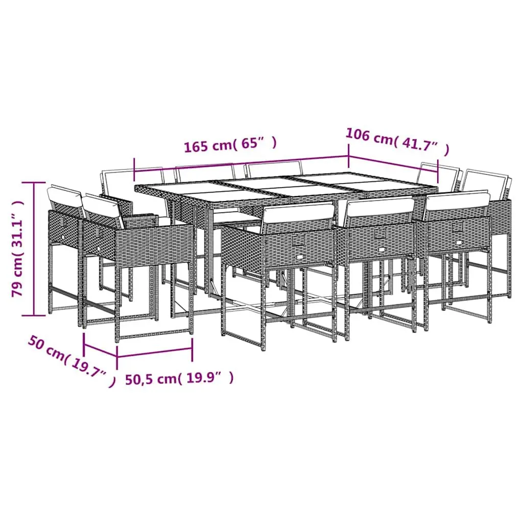 Garden Dining Set 11 Piece Outdoor Patio Furniture Grey Poly Rattan with
