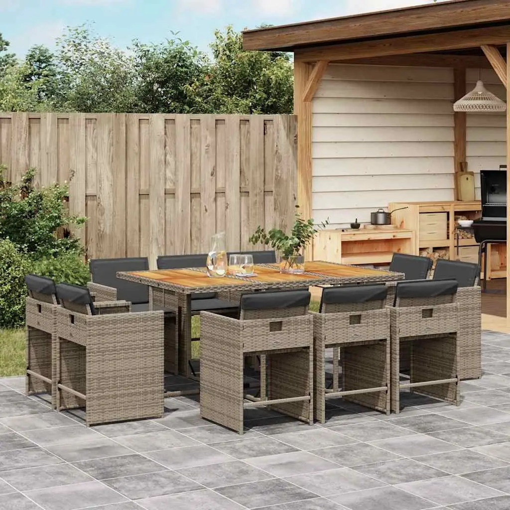 11-Piece Grey Rattan Dining Set for Outdoors