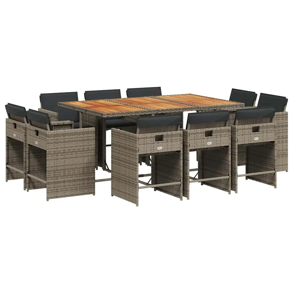 11-Piece Grey Rattan Dining Set for Outdoors