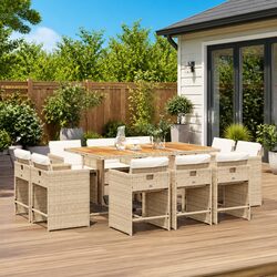 Garden Dining Set 11 Piece Outdoor Furniture Poly Rattan Chairs Table Beige