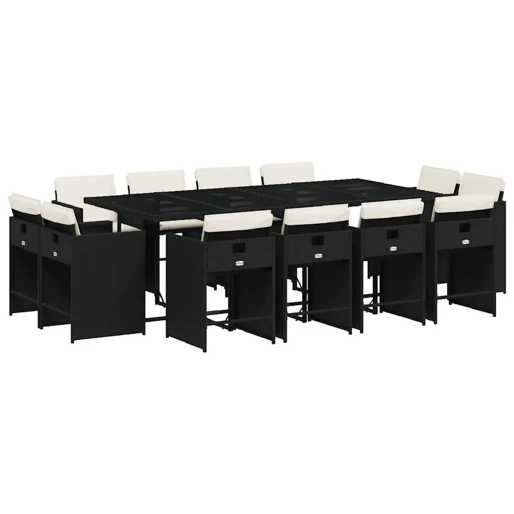 Garden Dining Set Black 13 Piece Outdoor Furniture Poly Rattan with Cushions