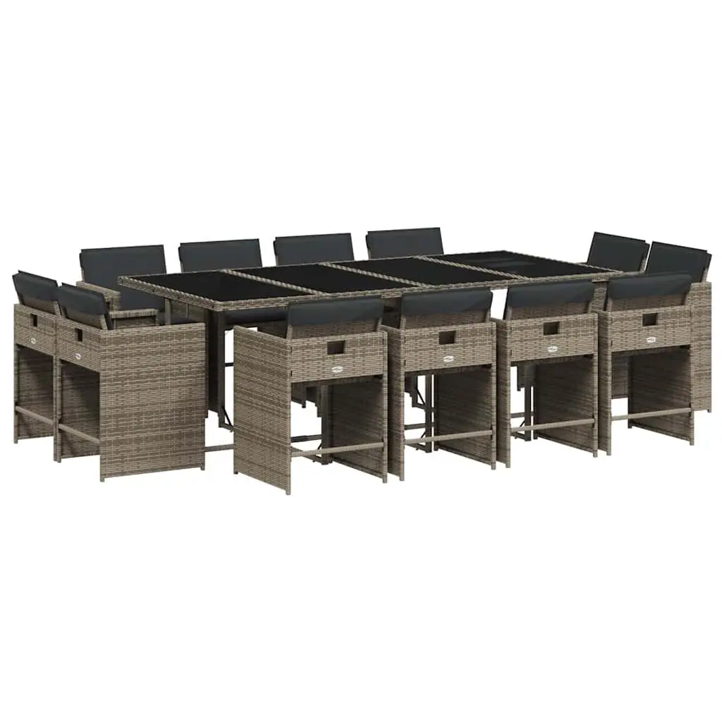 Garden Dining Set Grey 13 Piece Outdoor Furniture Poly Rattan Chairs Table
