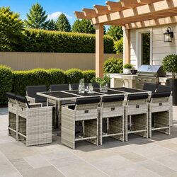 Garden Dining Set 13 Piece Outdoor Furniture Grey Poly Rattan with Cushions