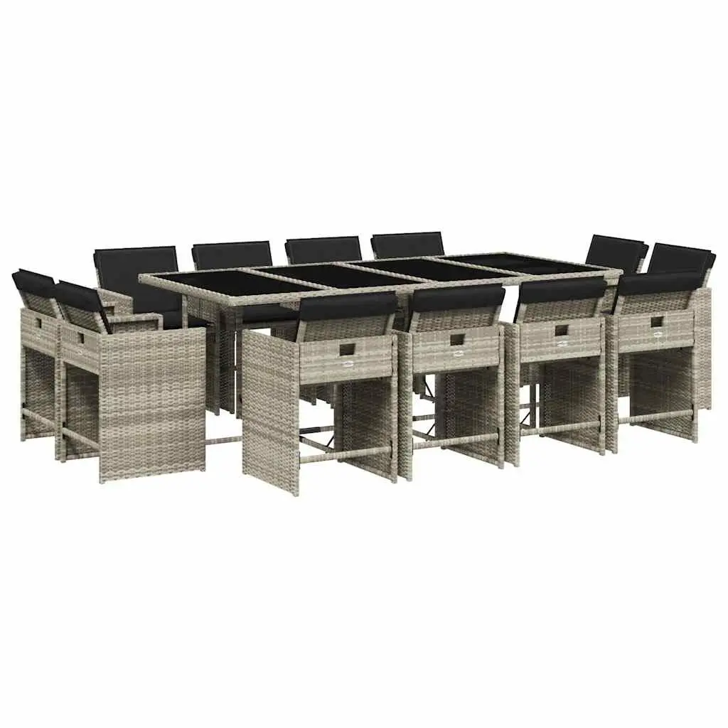 Garden Dining Set 13 Piece Outdoor Furniture Grey Poly Rattan with Cushions