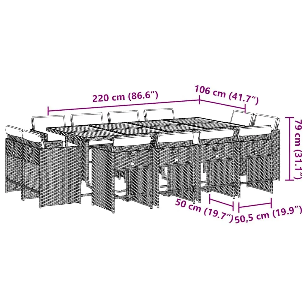Garden Dining Set 13 Piece Outdoor Furniture Grey Poly Rattan with Cushions