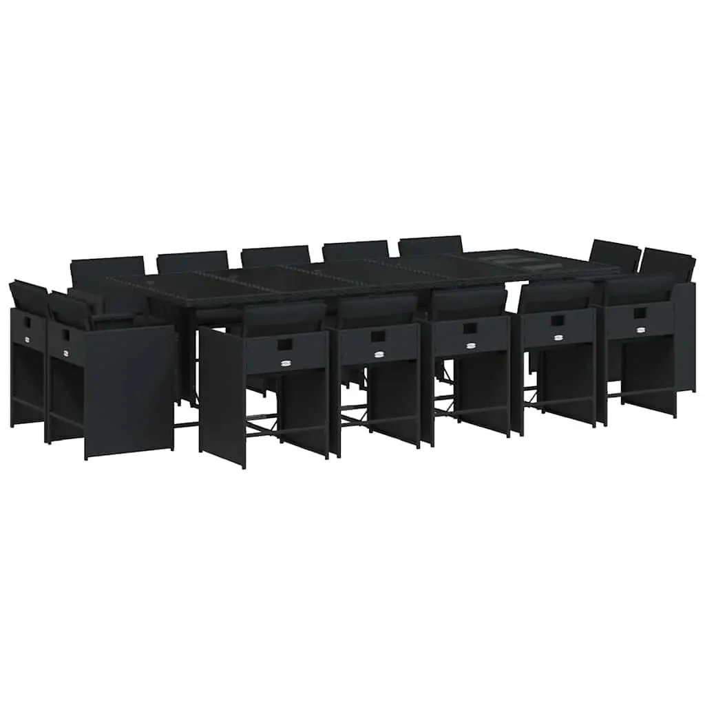 Garden Dining Set 15 Piece Outdoor Furniture Black Poly Rattan Chairs Table